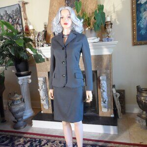 Gianni Versace Couture Gray Pinstripe Wool Skirt Suit w/Ruffle Trim Size US 6